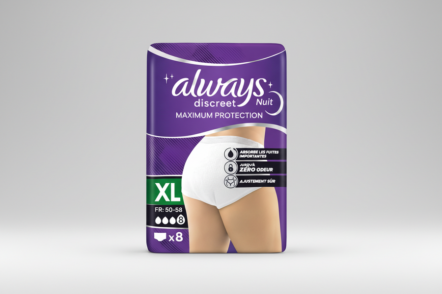 Paquet de 8 culotte pour fuites urinaire taille M Nuit - Always Discreet